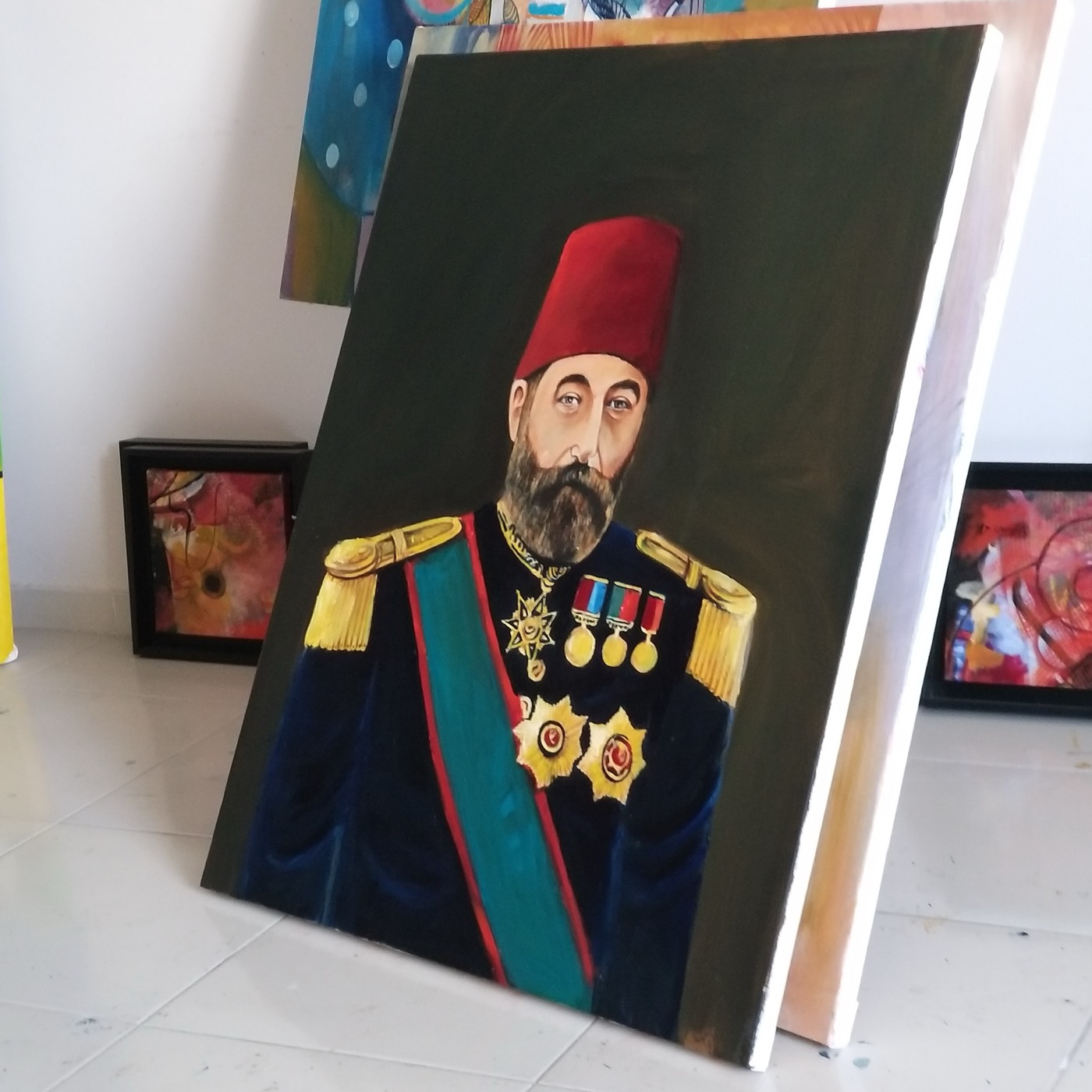 Osmanlı paşa kostümüyle tarihi figür yağlıboya portresi